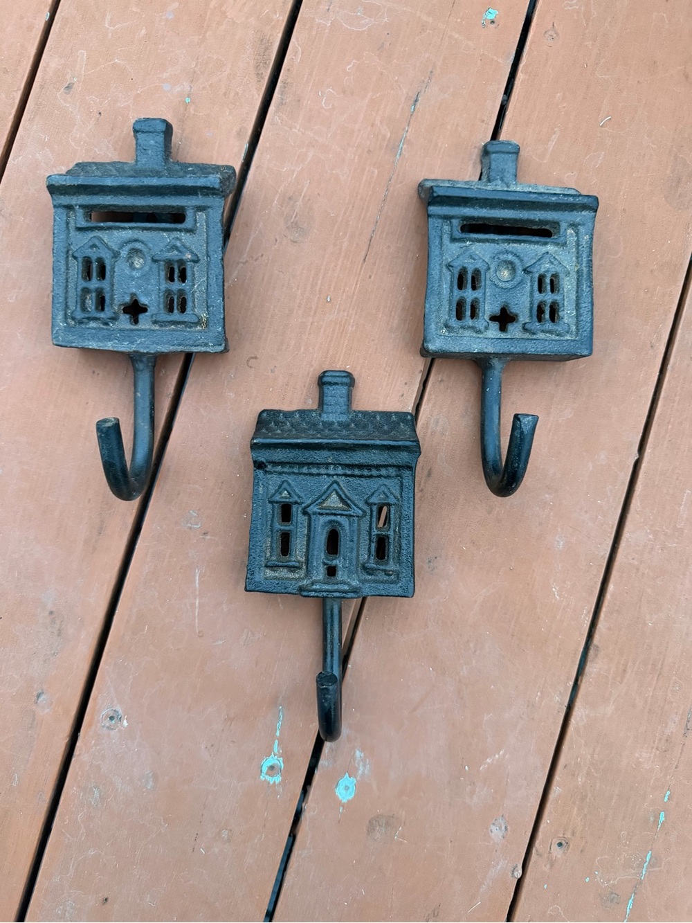 Decorative Cast Iron House Wall Hooks - Set of 3